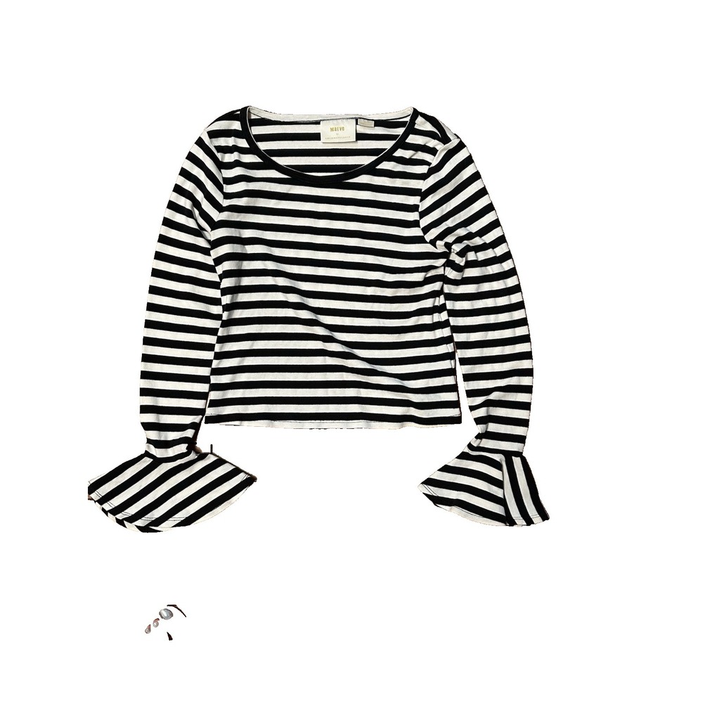 Maeve By Anrthopolgie Women's Size XS Black And White Flounce Sleeve Shirt